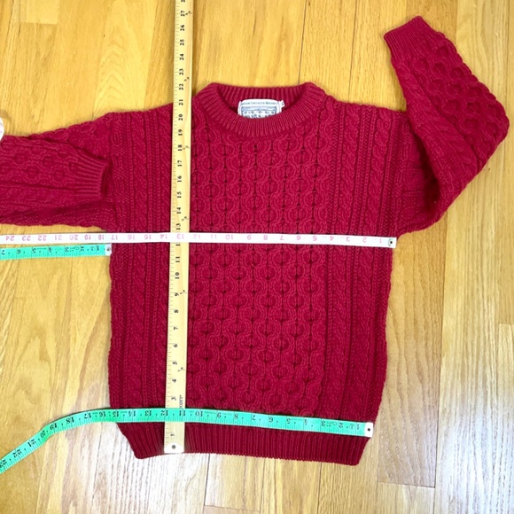 Aran Sweater Market Sweater Wool Red Cable Knit (XL KIDS) - Picture 7 of 8